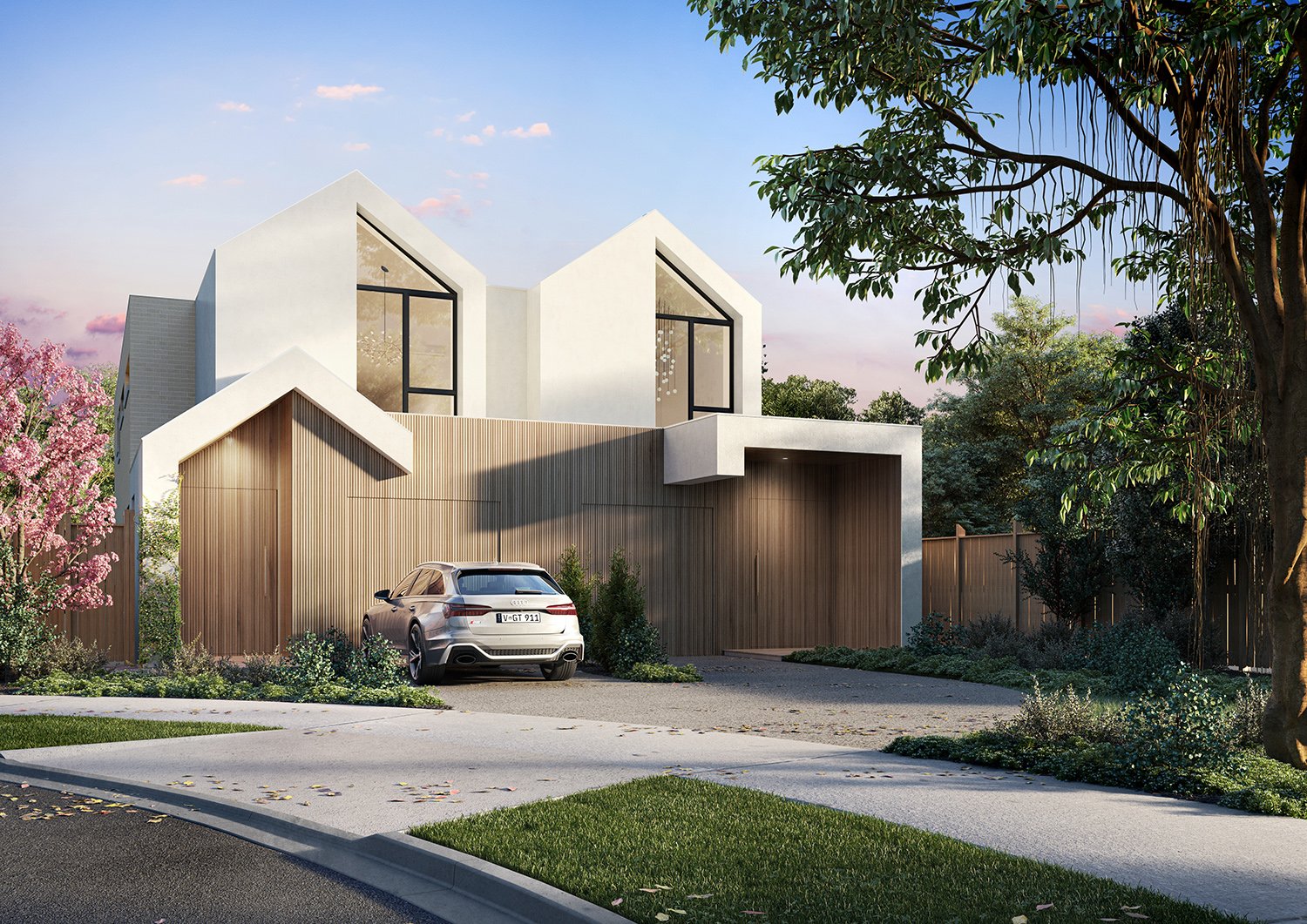 Scandinavian style Townhouse, dual occupancy, duplex facade design, Altona, Victoria, Barnes Matina