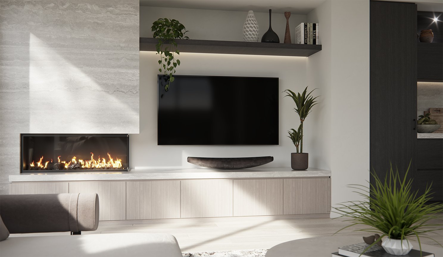 fireplace and television living area, Altona, Victoria, Barnes Matina